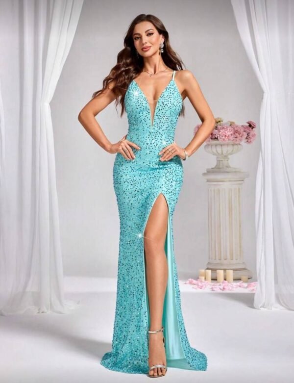 vestido sky aqua sequin