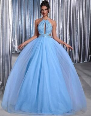 vestido glam blue light