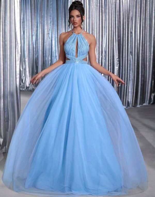 vestido glam blue light